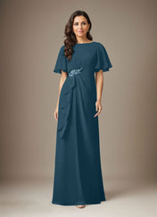 Dark Navy Sheath Beaded Chiffon Dress