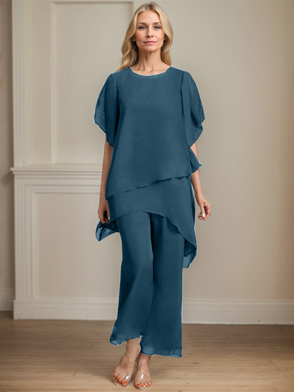 Pantsuit Scoop Ankle-Length Chiffon Mother of the Bride Dress