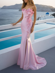 Pink Sweetheart Neckline 3D Flower Embellished Mermaid Gown