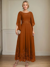 A-line Scoop Illusion Ankle-Length Lace Chiffon Mother of the Bride Dress With Sequins