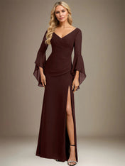 Sheath/Column V-Neck Floor-Length Chiffon Dress With Pleated