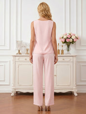 Three-Piece Pant Suit with Embroidered Sleeveless Top and Chiffon Cardigan Mother of the Bride Pant Set