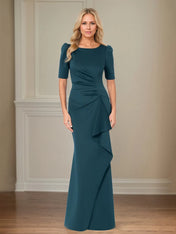 Trumpet/Mermaid Scoop Neck Short Sleeve Floor Length Stretch Crepe Mother of the Bride Dress With Ruffles