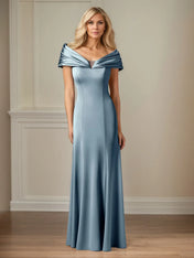 Trumpet/Mermaid V-Neck Cold Shoulder Sleeve Floor-Length Satin Dress With Pleated
