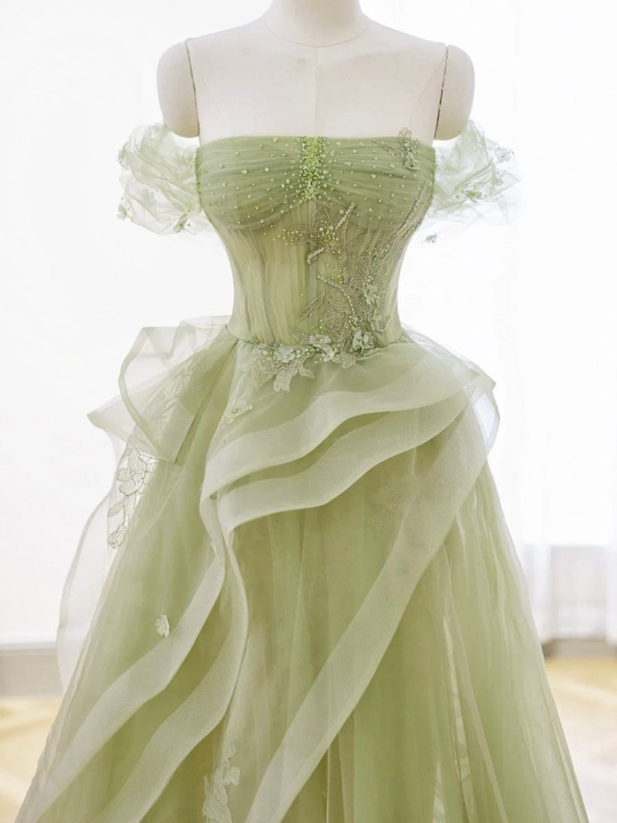 Tulle Lace Long Prom Dress with Corset Formal Party Dress