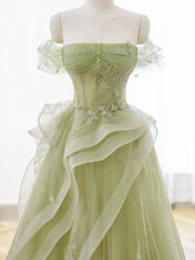 Tulle Lace Long Prom Dress with Corset Formal Party Dress