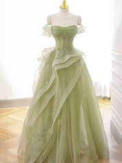 Tulle Lace Long Prom Dress with Corset Formal Party Dress