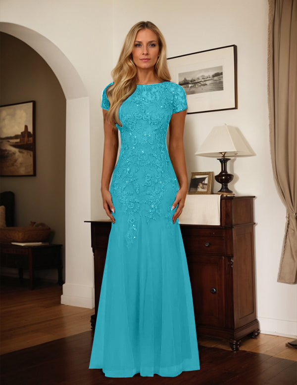 Dark Navy Mermaid Scoop Sequins Tulle Dress