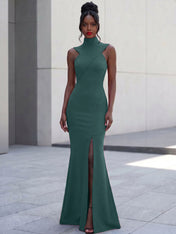 High-Neck Cross-Bodice Sleeveless Maxi Dress
