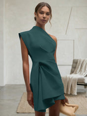 Purplish blue Ruched One Shoulder Sleeveless A-line Mini Homecoming Dress