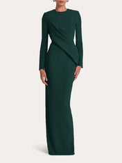 Red Sheath/Column Scoop Long Sleeves Chiffon Floor-Length Ruffles Formal Dress