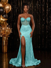 Strapless Sequin-Embellished Mermaid Prom Dress