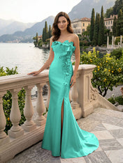 Pink Sweetheart Neckline 3D Flower Embellished Mermaid Evening Gown Maxi Dress