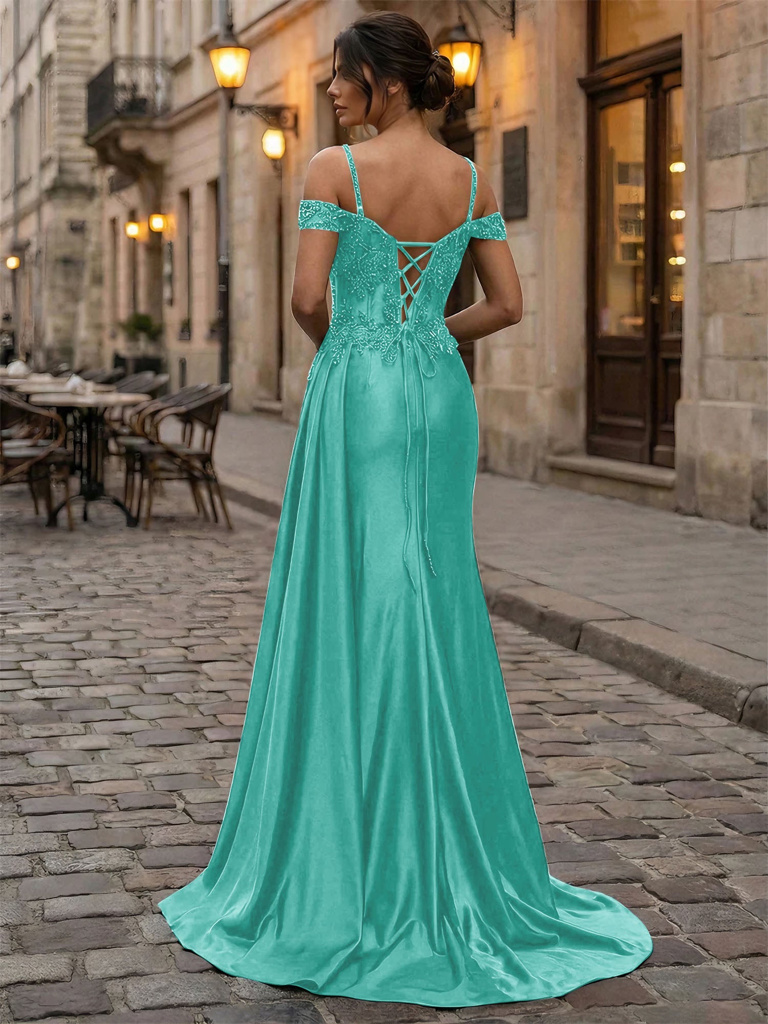 Emerald Green Beaded Corset Satin Long Prom Dress