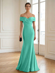 Formal Wedding Guest Dress Navy Off Shoulder Maxi Mermaid Dress