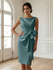 White 3D Bow Sleeveless Sheath Midi Dress Evening Gown