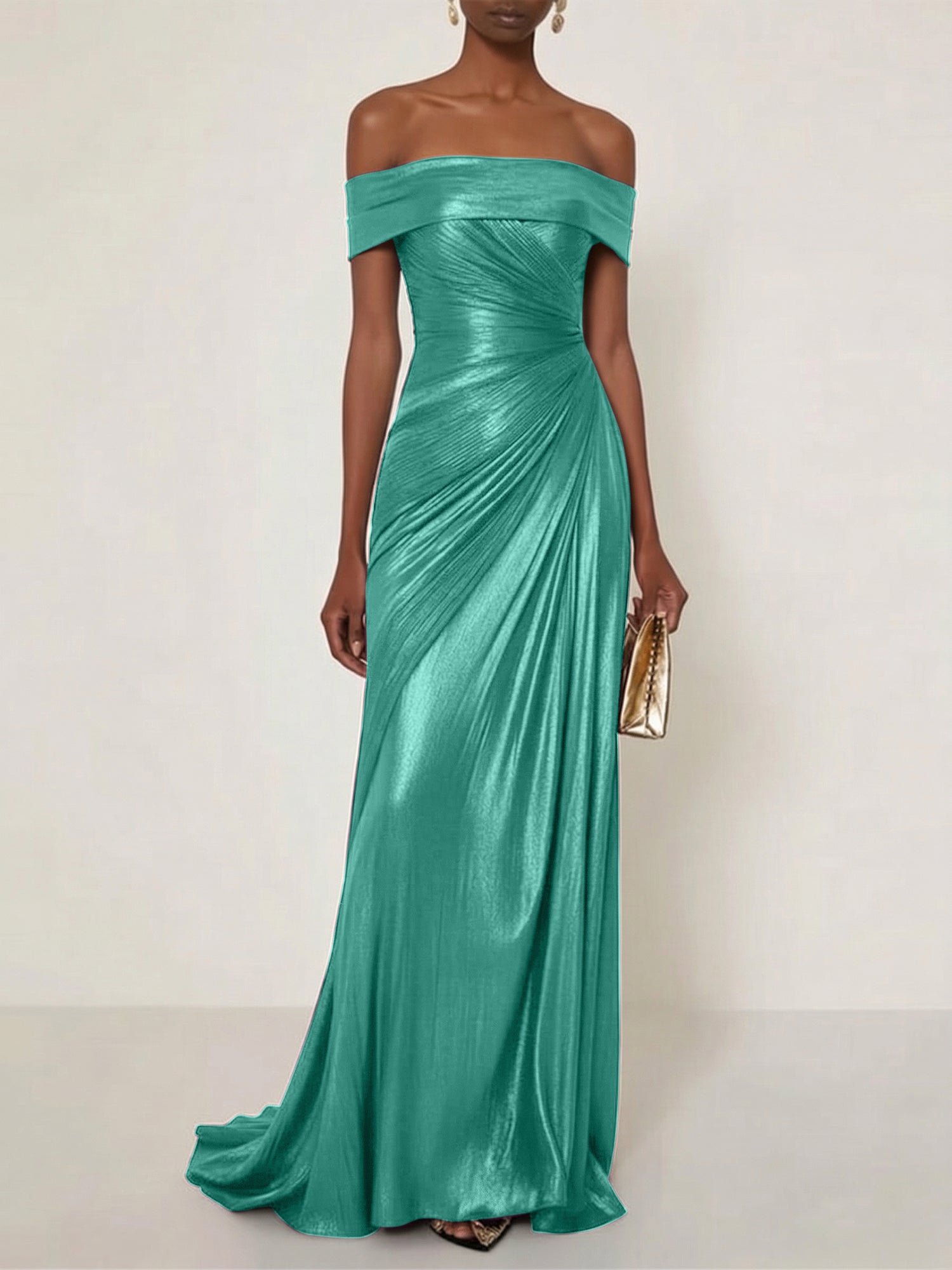 Evening Formal Dress Off the Shoulder Silver Silk Ruffles Strapless Maxi Dress