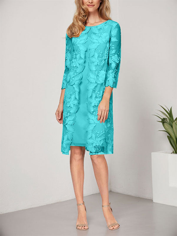 A-line Scoop Knee-Length Chiffon Lace Mother of the Bride Dress With Jacket