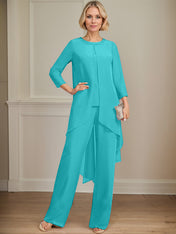 Separates Jumpsuit/Pantsuit Scoop Floor-Length Chiffon Mother of the Bride Dress With Sequins Beading