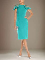 Sheath/Column Stretch Crepe Scoop Short Sleeves Knee Length Dress