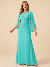 Sage Green Chiffon Beaded Mother of the Bride Dress with Cape Sleeves