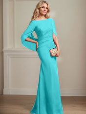 Trumpet/Mermaid Boat Neck Floor-Length Chiffon Mother of the Bride Dress With Pleated