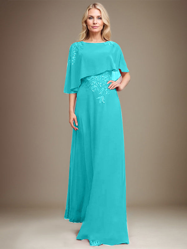 A-line Scoop Floor-Length Chiffon Lace Mother of the Bride Dress With Sequins Beading