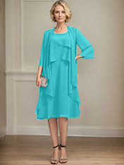 A-line Scoop Knee-Length Chiffon Mother of the Bride Dress With Beading