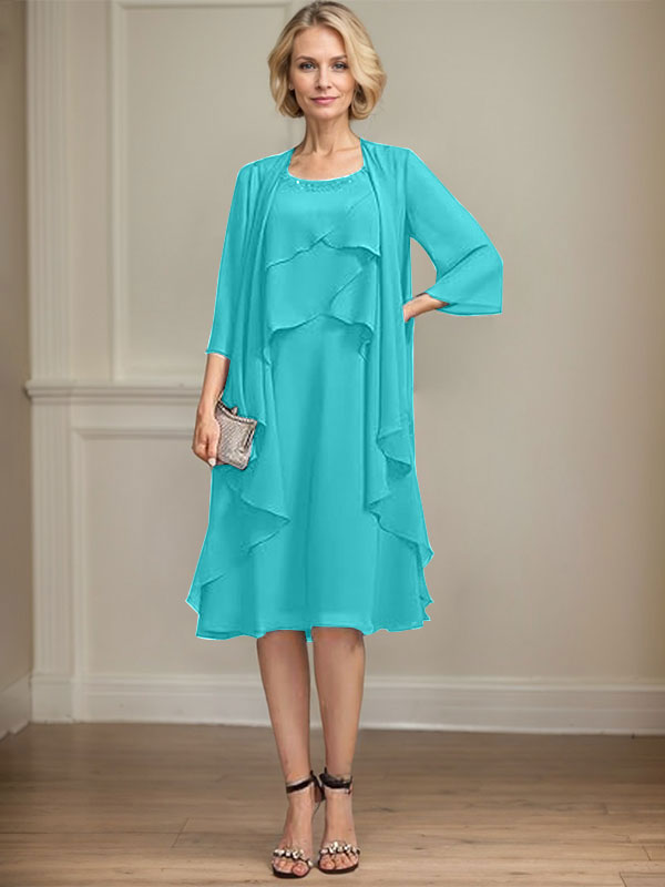 A-line Scoop Knee-Length Chiffon Mother of the Bride Dress With Beading