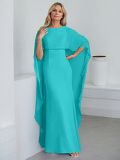 Sheath Scoop Floor-Length Chiffon Mother of the Bride Dress With Cascading Ruffles