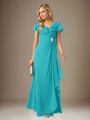Stormy A-Line V-Neck Ruched Chiffon Dress