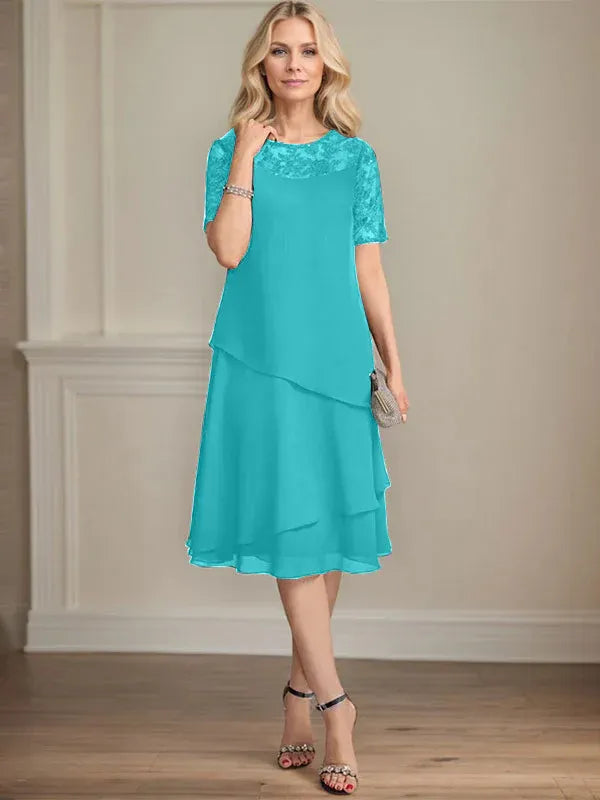 A-line Scoop Illusion Knee-Length Lace Chiffon Mother of the Bride Dress With Sequins