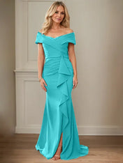 Sheath/Column V-Neck Illusion Floor-Length Lace Chiffon Mother of the Bride Dress With Pleated Sequins