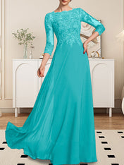 A-line Scoop Floor-Length Lace Chiffon Mother of the Bride Dress With Sequins