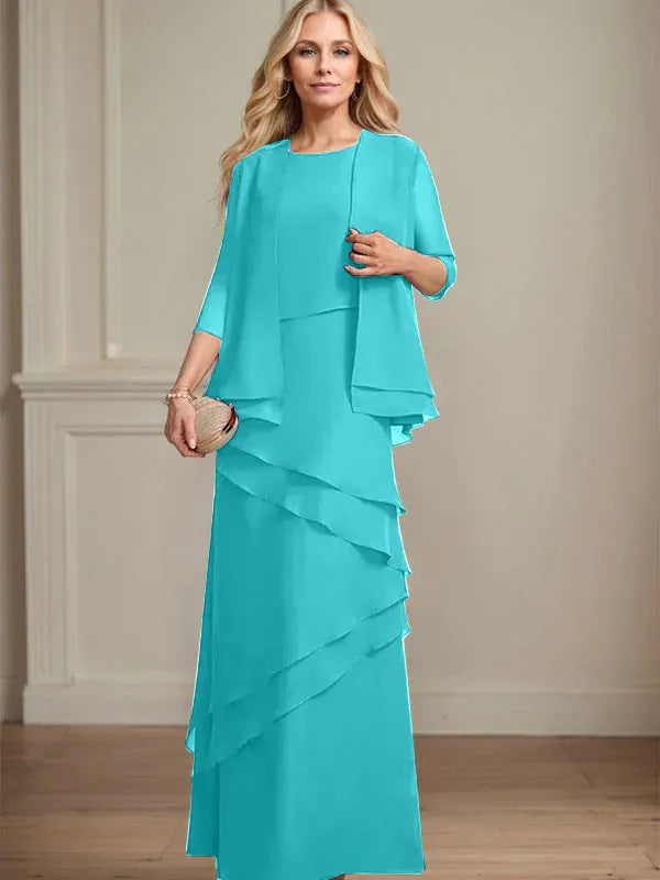 Sheath Scoop Floor-Length Chiffon Mother of the Bride Dress