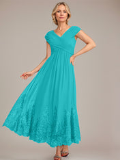 A-line V-Neck Ankle-Length Chiffon Mother of the Bride Dress With Applique Sequins