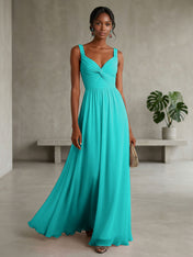 Elegant Soft Blush Twist-Front Chiffon Maxi Gown