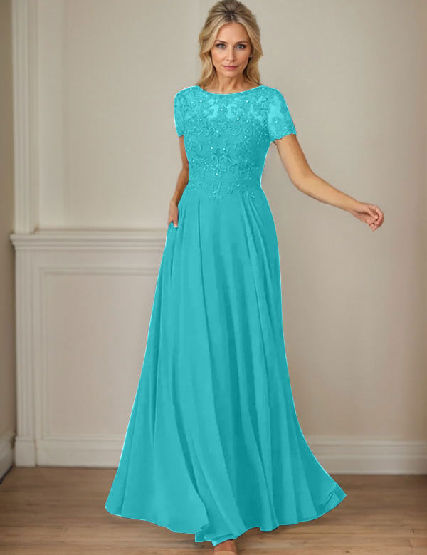 Dark Navy A-Line Boatneck Sequins Chiffon Dress