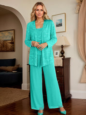 Chiffon Mother of the Bride Pantsuits with Jacket & Sequins