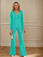 Tailleur-pantalon en mousseline avec veste pour mère de la mariée 