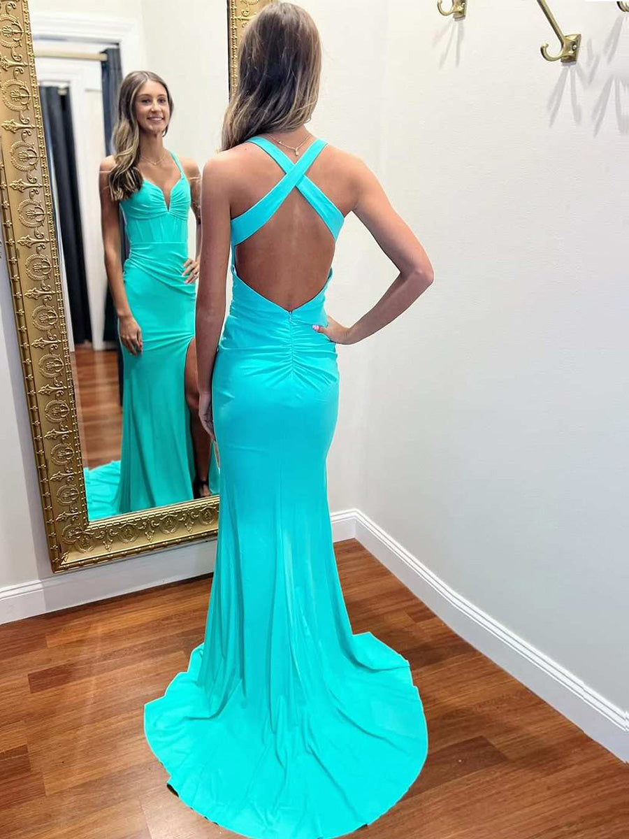 TurquoiseMermaidV-NeckPleatsSatinLongPromDresswithSlit_1.jpg