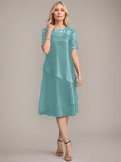 A-Line Scoop Knee-Length Mother of the Bride Dress With Applique & Sequins