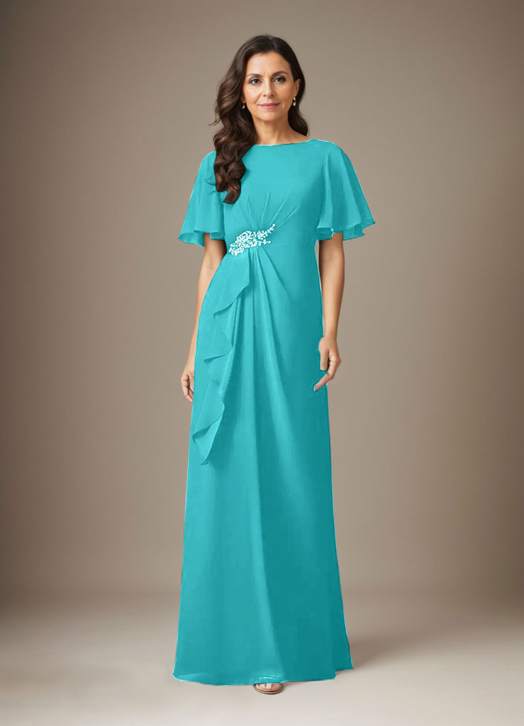 Robe fourreau en mousseline de soie bleu marine foncé avec perles