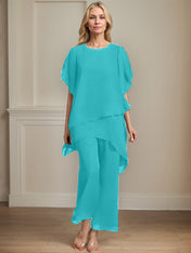 Separates Jumpsuit/Pantsuit Scoop Ankle-Length Chiffon Mother of the Bride Dress