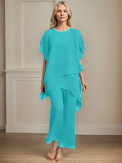 Separates Jumpsuit/Pantsuit Scoop Ankle-Length Chiffon Mother of the Bride Dress