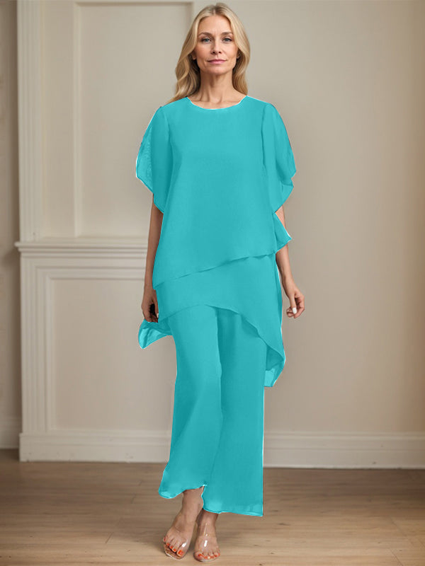 Separates Jumpsuit/Pantsuit Scoop Ankle-Length Chiffon Mother of the Bride Dress