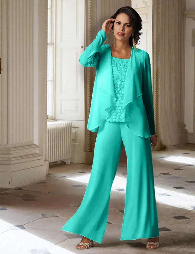 Chiffon Long Sleeves Mother of the Bride Pantsuits with Jacket