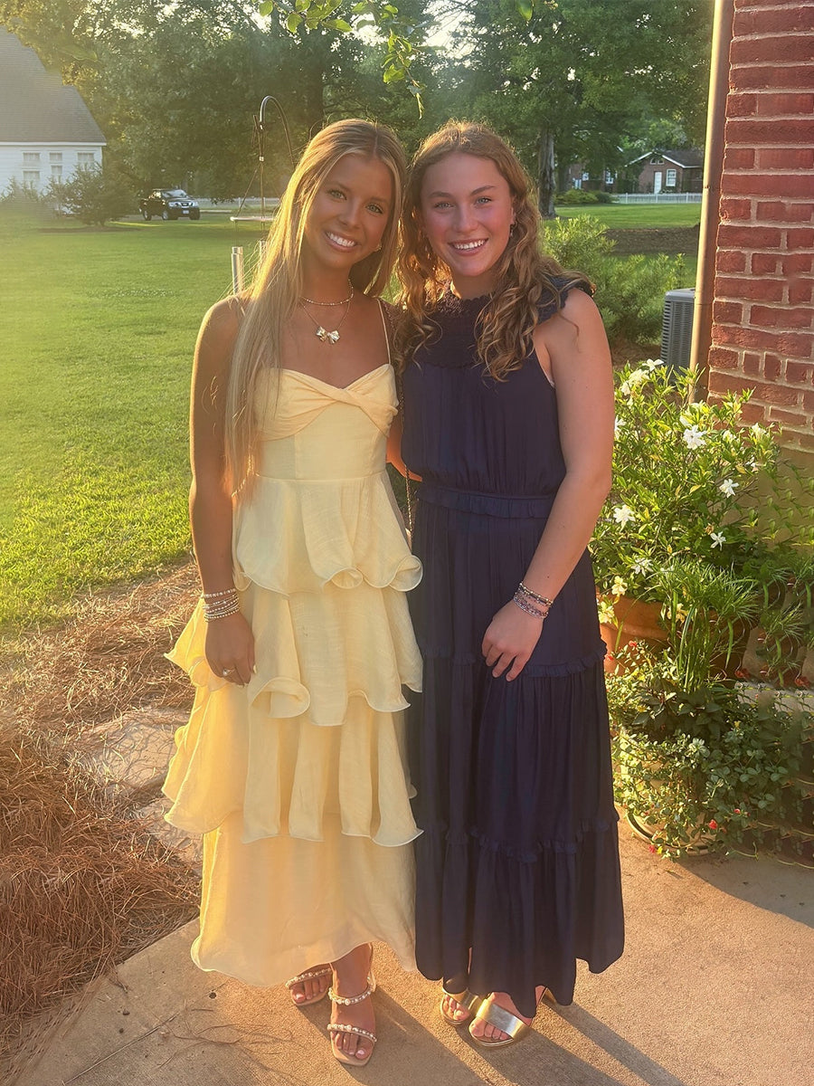Twist A-line Tiered Long Homecoming Maxi Dress