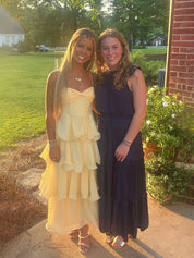 Twist A-line Tiered Long Homecoming Maxi Dress