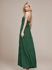 Dark Green A Line Chiffon Spaghetti Straps Sleeveless Floor-Length Bridesmaid Dresses